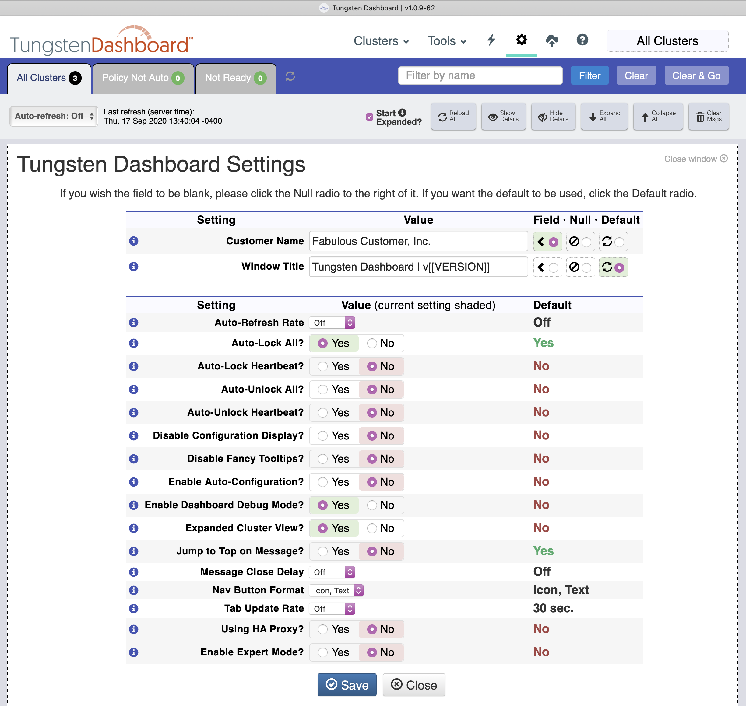 Tungsten Dashboard Edit Settings Form