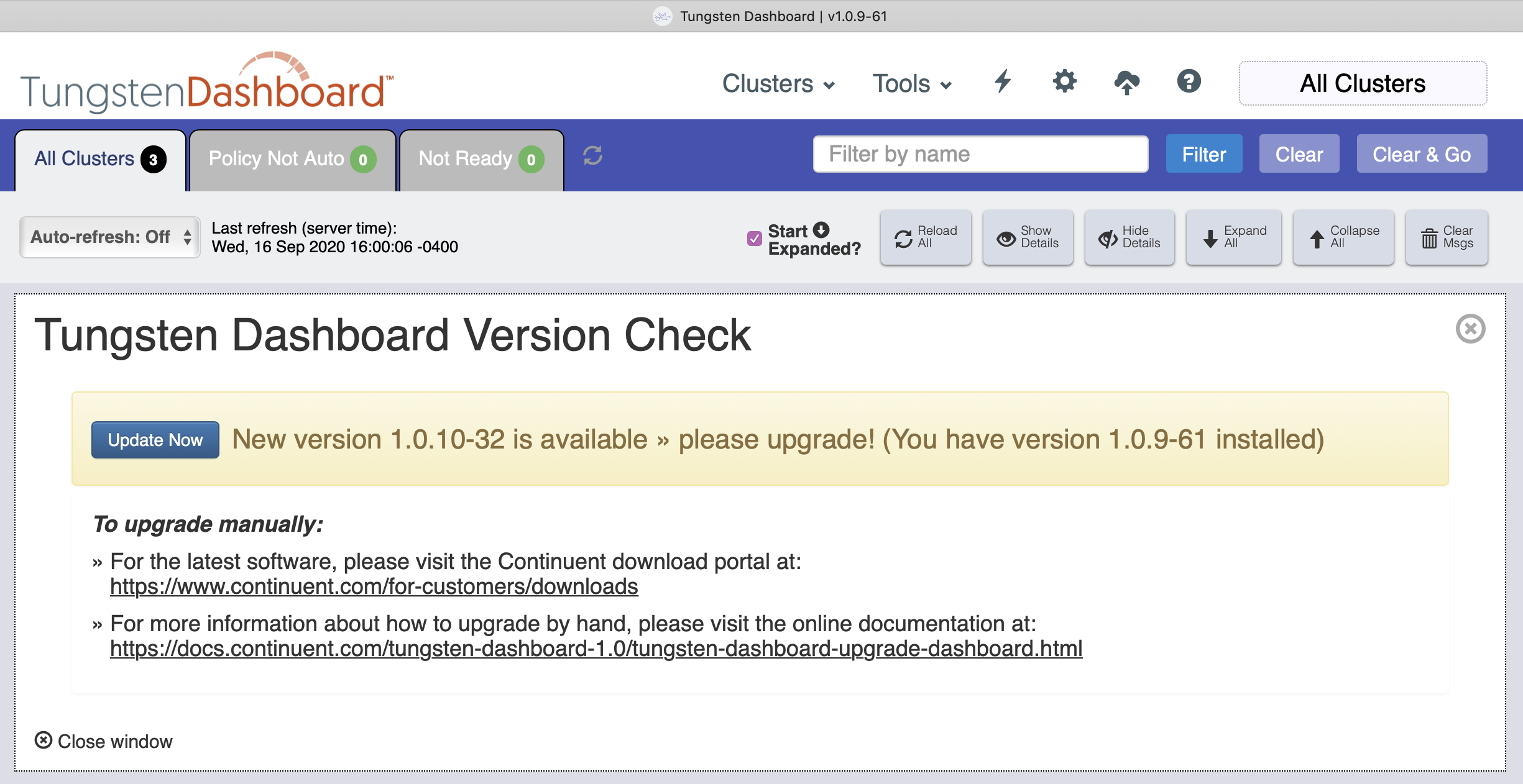 Tungsten Dashboard Self-Update Form