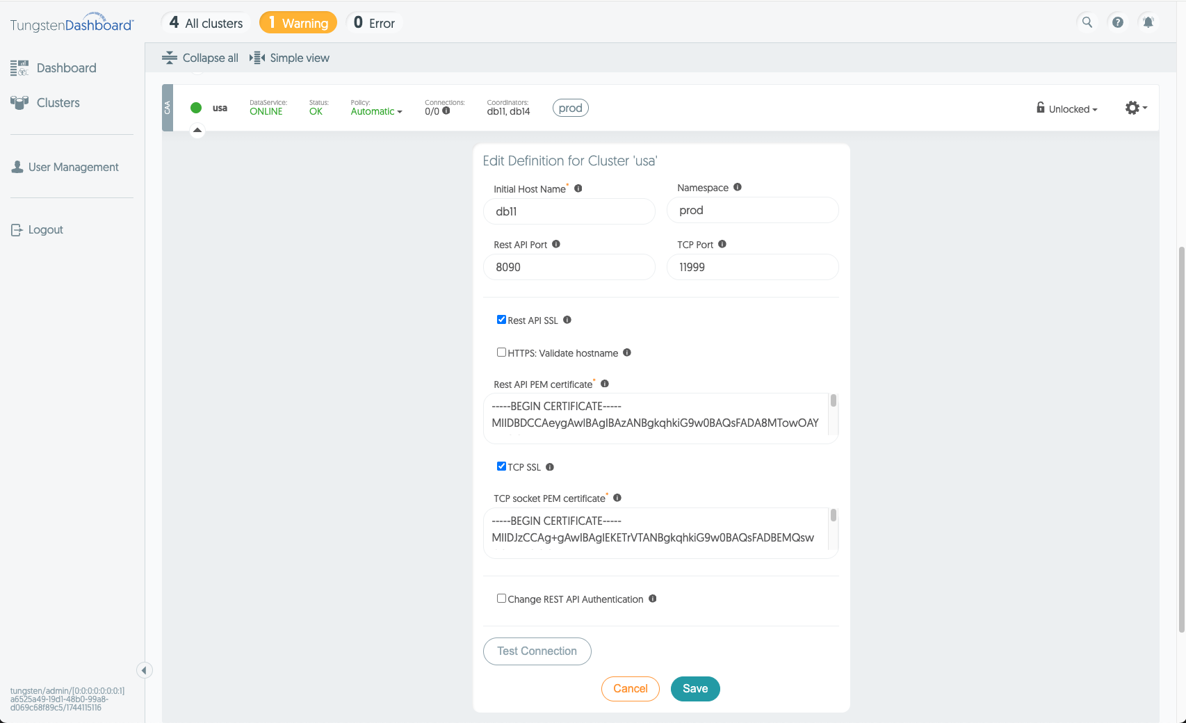 Cluster Edit Form
